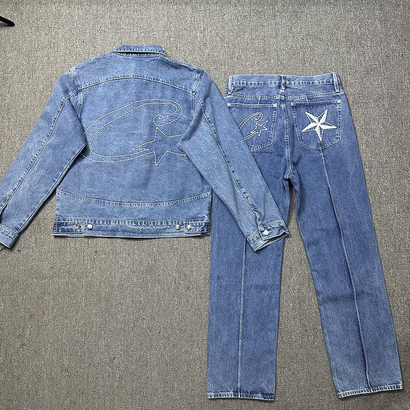 Denim Suit High Street Western Denim Jacket Loose Jeans Trendy Brand - Image 4